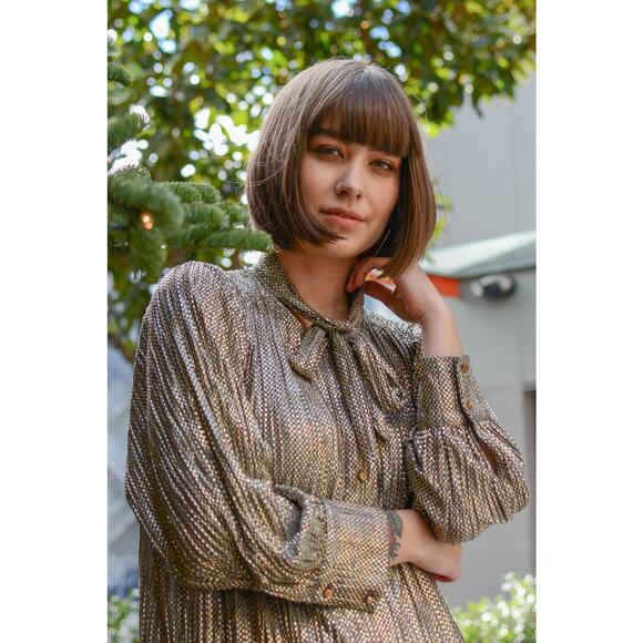 SABINA MUSAYEV AGATHA DRESS - GOLD Long
Sleeve Shift Dress Women’s Size M - Picture 2 of 14